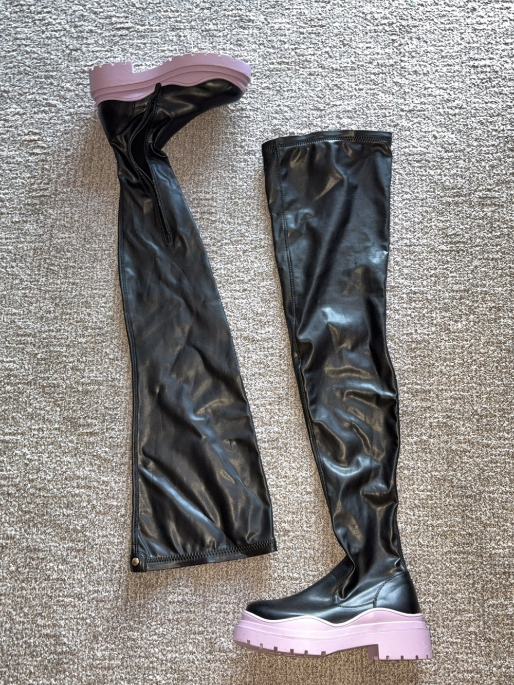 EGO Black Over-the-Knee Platform Boots with Pink Soles